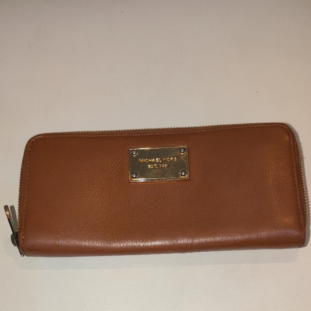 Michael Kors Tan Leather Zip Wallet